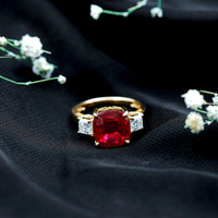 Lab Created Ruby Cushion Engagement Ring with Moissanite
