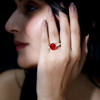 Lab Created Ruby Cushion Engagement Ring with Moissanite