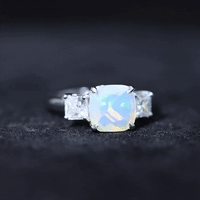 1.8 Carat Genuine Cushion Cut Ethiopian Opal 3 Stone Engagement Ring with Moissanite