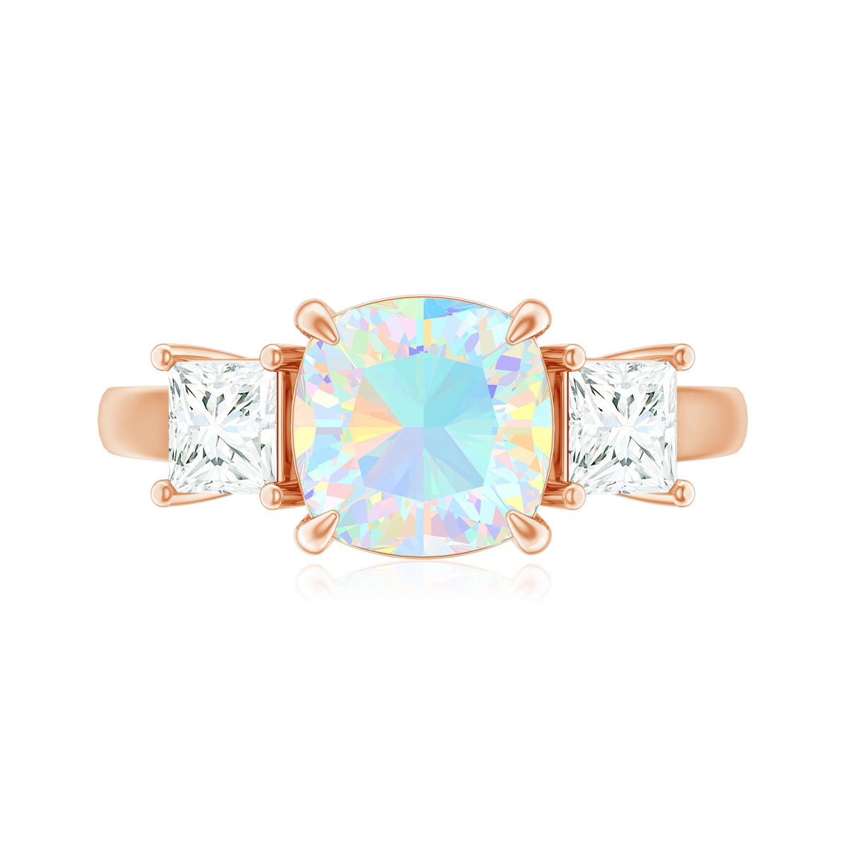 1.8 Carat Genuine Cushion Cut Ethiopian Opal 3 Stone Engagement Ring with Moissanite