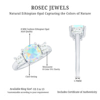 1.8 Carat Genuine Cushion Cut Ethiopian Opal 3 Stone Engagement Ring with Moissanite