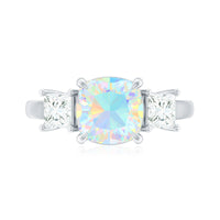 1.8 Carat Genuine Cushion Cut Ethiopian Opal 3 Stone Engagement Ring with Moissanite