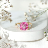 Lab Grown Pink Sapphire Past Present Future Engagement Ring