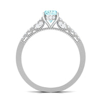 Oval 1 carat genuine aquamarine engagement ring with diamond side stones, featuring a rose gold band from Rosec Jewels.