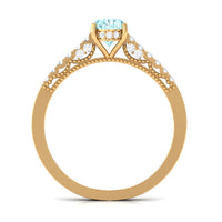 Oval 1 Carat genuine aquamarine engagement ring by Rosec Jewels with diamond side stones, showcasing a silver band and elegant design.