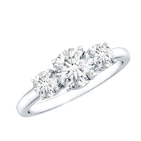 Certified Moissanite three stone engagement ring for women featuring sparkling stones and elegant design by Rosec Jewels.