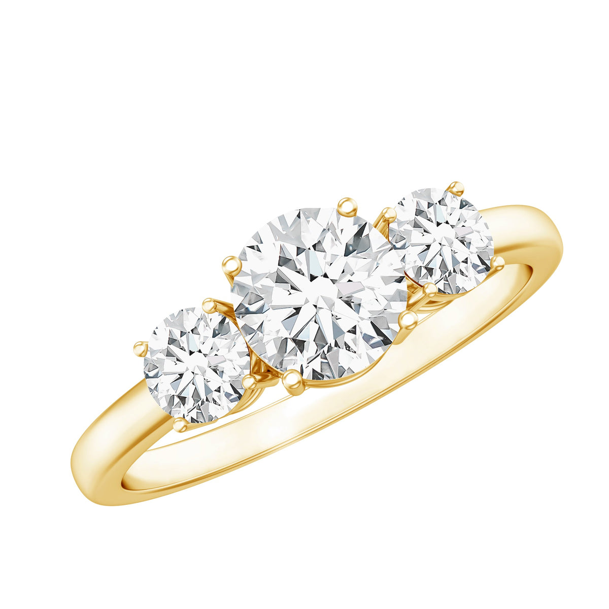 Certified Moissanite three stone engagement ring for her, featuring a elegant band with three sparkling moissanite stones, by Rosec Jewels.