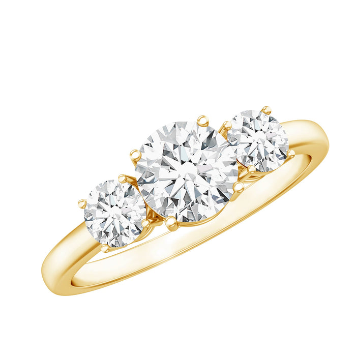 Certified Moissanite three stone engagement ring for her, featuring a elegant band with three sparkling moissanite stones, by Rosec Jewels.