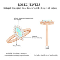 0.5 Carat Ethiopian Opal Marquise Cut Engagement Ring with Diamond Halo