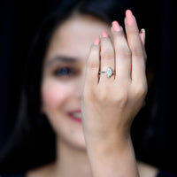 0.5 Carat Ethiopian Opal Marquise Cut Engagement Ring with Diamond Halo