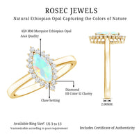 0.5 Carat Ethiopian Opal Marquise Cut Engagement Ring with Diamond Halo