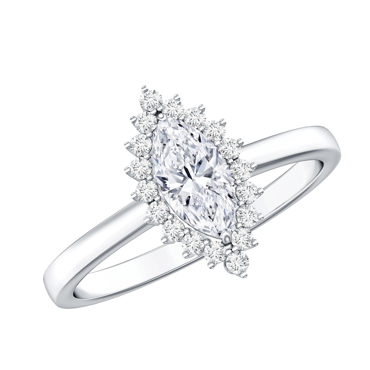 Certified Brilliant Cut Moissanite Marquise Engagement Ring featuring a sparkling marquise-shaped moissanite stone set in a elegant ring design.