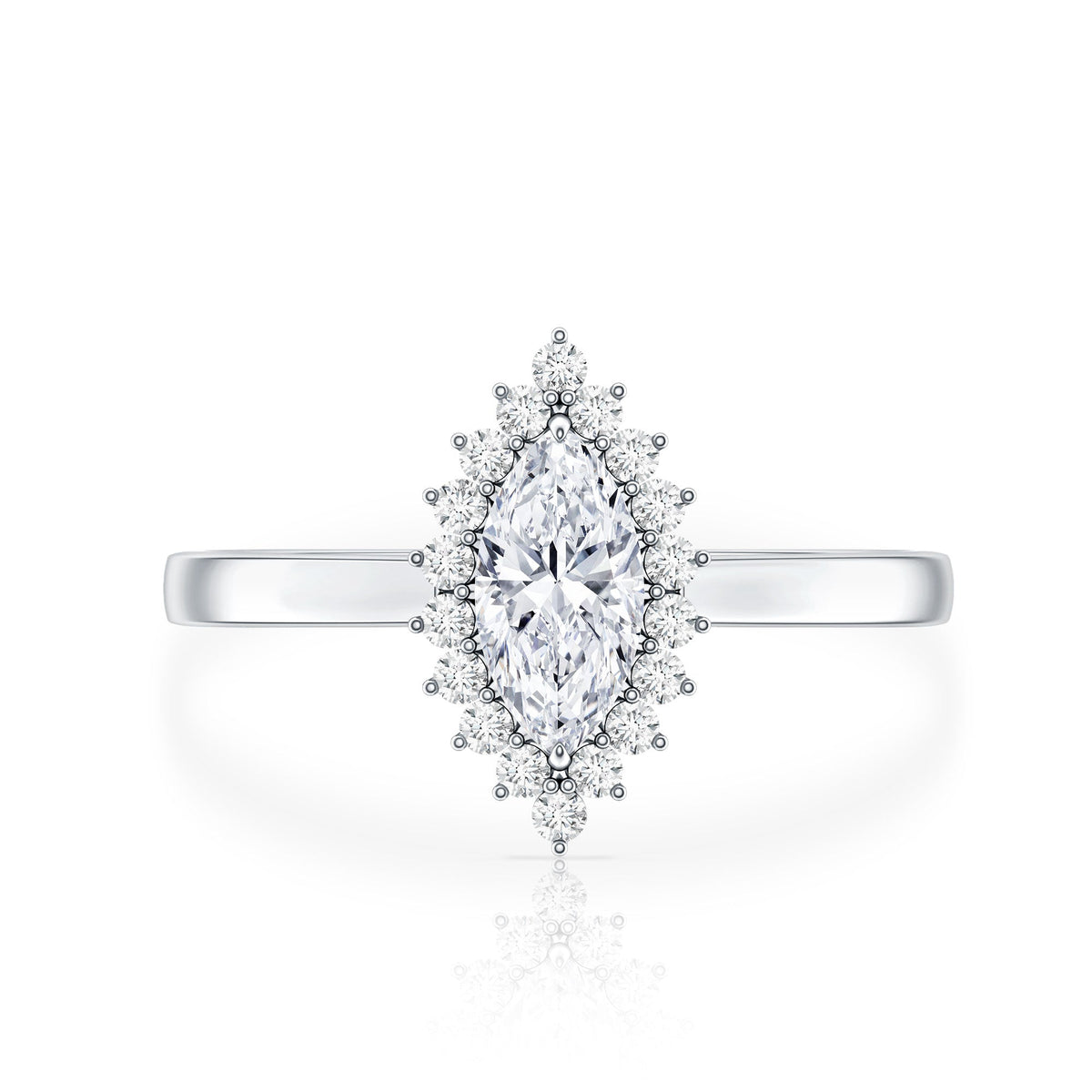 Brilliant cut moissanite marquise engagement ring from Rosec Jewels featuring a sparkling gemstone and elegant band.