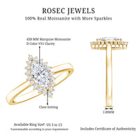 Certified brilliant cut moissanite marquise engagement ring featuring a sparkling marquise-shaped stone set in a elegant ring band.