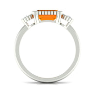 East West Fire Opal engagement ring with diamonds, crafted by Rosec Jewels, featuring a vibrant fire opal centerpiece.