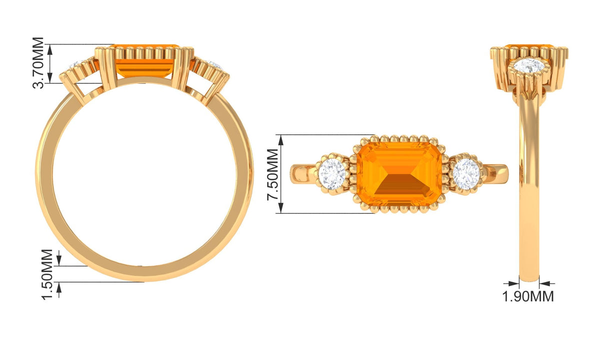 East West Fire Opal engagement ring with diamonds by Rosec Jewels, showcasing a striking fire opal centerpiece and sparkling side diamonds.