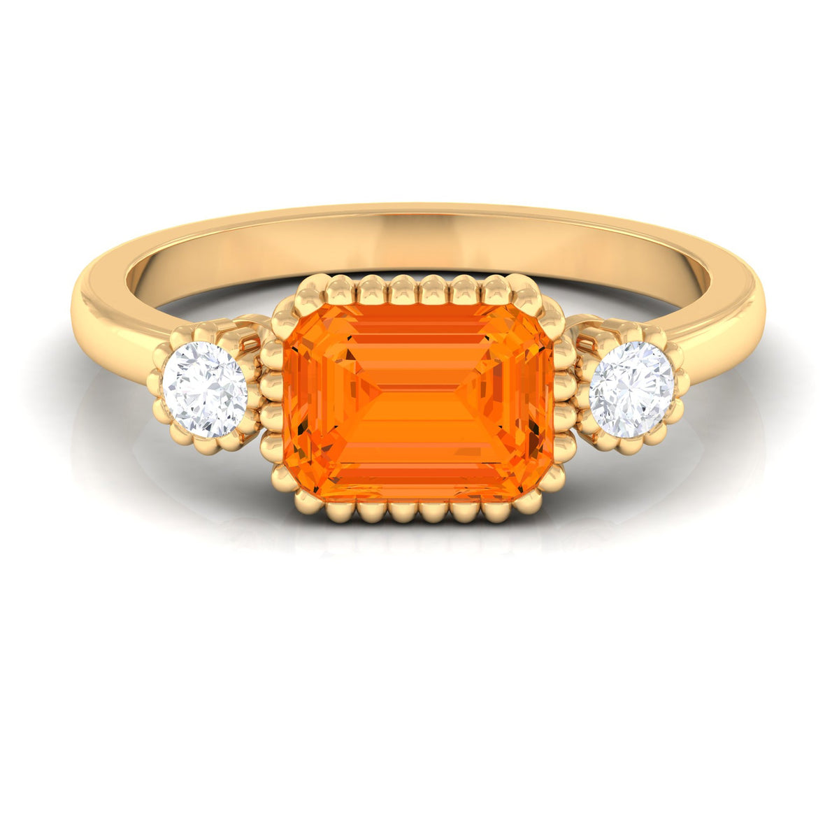 East West Fire Opal engagement ring with diamonds, Rosec Jewels 2 CT ring featuring vibrant orange opal and sparkling side stones.