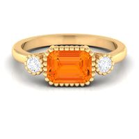 East West Fire Opal engagement ring with diamonds, Rosec Jewels 2 CT ring featuring vibrant orange opal and sparkling side stones.