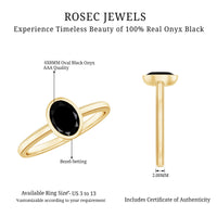 Simple Oval Cut Black Onyx Solitaire Ring in Bezel Setting