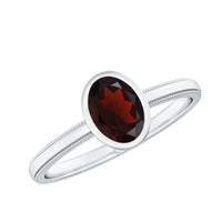 Certified Real Garnet Oval Engagement Ring in Bezel Setting