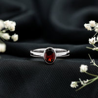 Certified Real Garnet Oval Engagement Ring in Bezel Setting