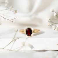 Certified Real Garnet Oval Engagement Ring in Bezel Setting