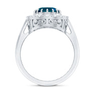 Rosec Jewels London Blue Topaz engagement ring with a large blue topaz stone and diamond accents in a elegant ring setting