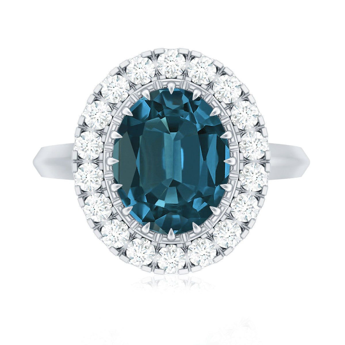 Genuine London Blue Topaz engagement ring with diamond accents by Rosec Jewels, showcasing a stunning blue gemstone and elegant design.