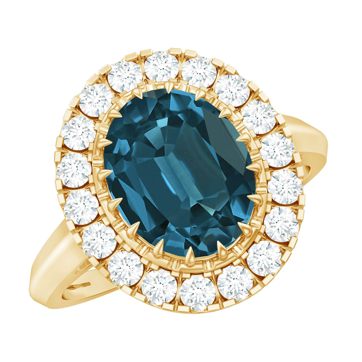 London Blue Topaz and diamond statement engagement ring by Rosec Jewels featuring a bold blue topaz centerpiece and sparkling diamond accents.