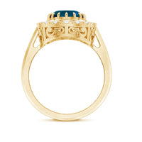 London Blue Topaz engagement ring with diamond accents, crafted by Rosec Jewels, showcasing a stunning blue gemstone and elegant design.