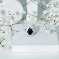 Certified 4.2 Carat Lab Grown Black Diamond Huge Engagement Ring with White Diamond Halo
