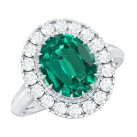 Certified 8X10 mm Oval Lab Grown Emerald Vintage Looking Engagement Ring with Halo
