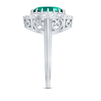 Certified 8X10 mm Oval Lab Grown Emerald Vintage Looking Engagement Ring with Halo