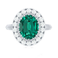 Certified 8X10 mm Oval Lab Grown Emerald Vintage Looking Engagement Ring with Halo