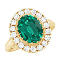 Certified 8X10 mm Oval Lab Grown Emerald Vintage Looking Engagement Ring with Halo