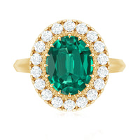 Certified 8X10 mm Oval Lab Grown Emerald Vintage Looking Engagement Ring with Halo