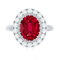 4 Carat Oval Lab Created Ruby and Diamond Vintage Engagement Ring