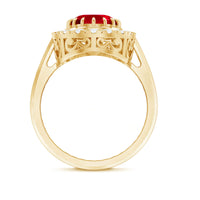 4 Carat Oval Lab Created Ruby and Diamond Vintage Engagement Ring