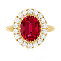 4 Carat Oval Lab Created Ruby and Diamond Vintage Engagement Ring