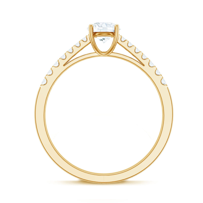 Half carat moissanite engagement ring from Rosec Jewels featuring a sparkling central stone on a sleek band.