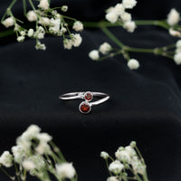 Natural Garnet 2 Stone Promise Ring with Bypass Shank