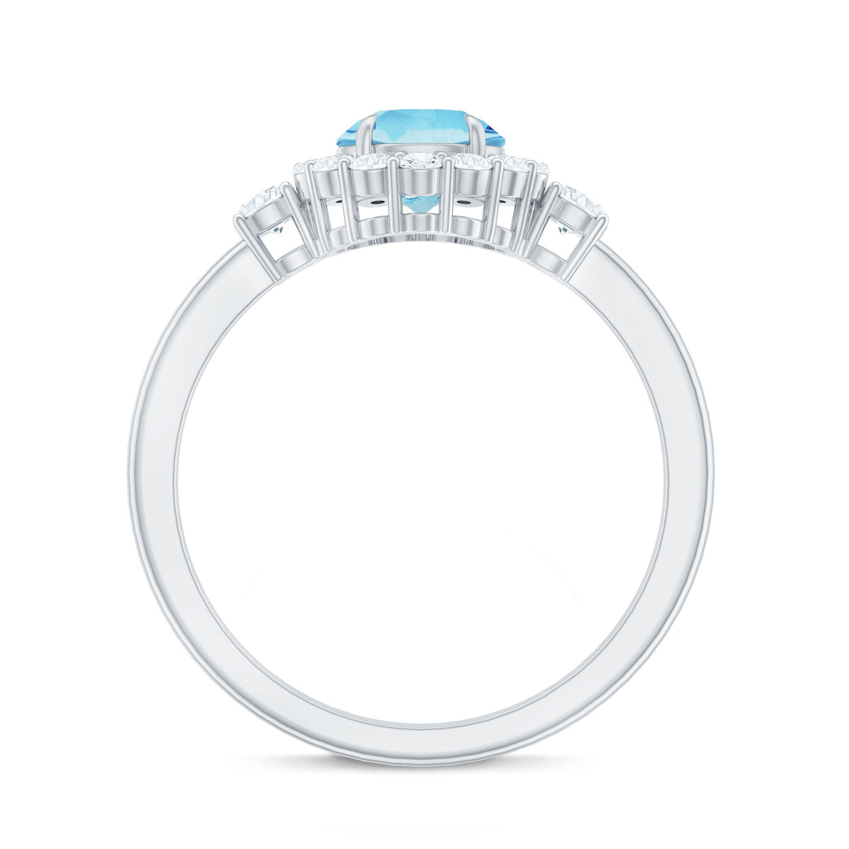 Rosec Jewels classic aquamarine engagement ring with diamond halo, featuring a vibrant aquamarine stone and sparkling halo setting.