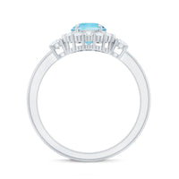 Rosec Jewels classic aquamarine engagement ring with diamond halo, featuring a vibrant aquamarine stone and sparkling halo setting.