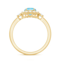 Elegant aquamarine engagement ring with diamond halo from Rosec Jewels, showcasing a detailed classic ring design.