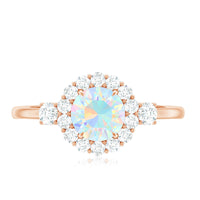 Classic Ethiopian Rainbow Opal Engagement Ring with Diamond Halo