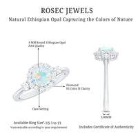 Classic Ethiopian Rainbow Opal Engagement Ring with Diamond Halo