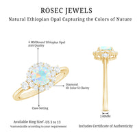 Classic Ethiopian Rainbow Opal Engagement Ring with Diamond Halo