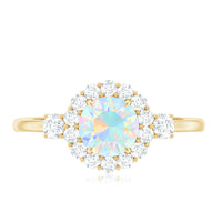 Classic Ethiopian Rainbow Opal Engagement Ring with Diamond Halo