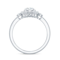 Round cut moissanite halo engagement ring by Rosec Jewels with detailed band and sparkling center stone.