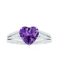Natural 2 Carat Amethyst Heart Engagement Ring with Diamond Split Shank